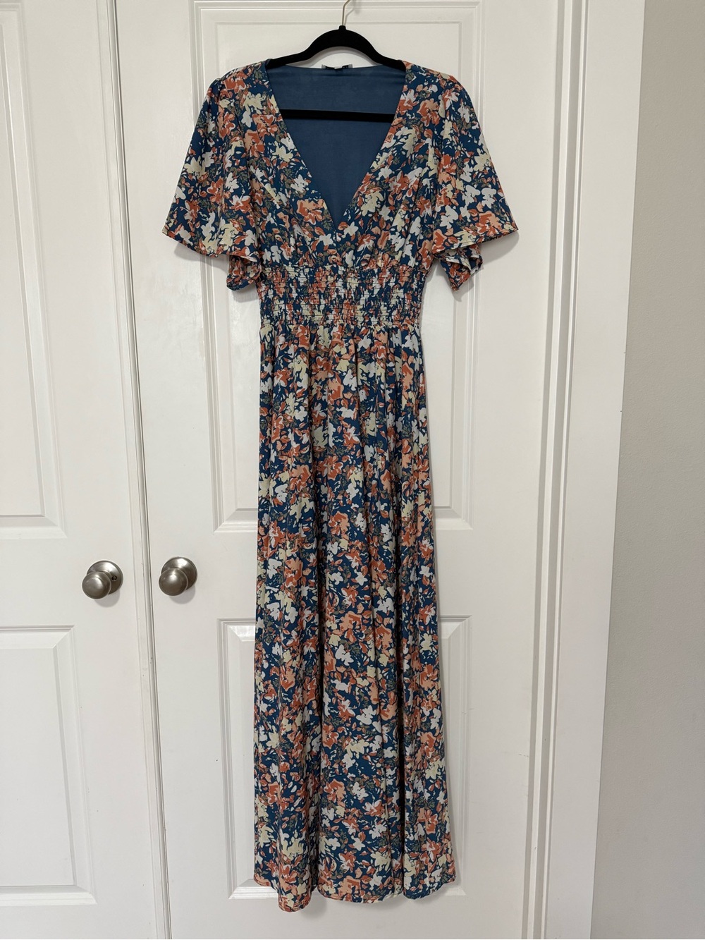 Baltic Born Navy and Coral Floral V-Neck Maxi Dress